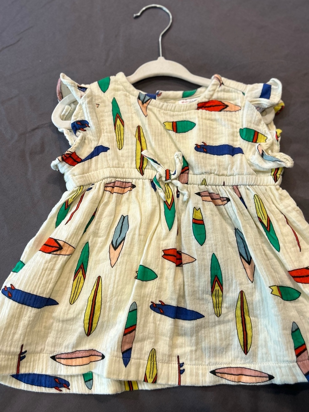 Hanna Andersson Cream Dress with Multicolor Surfboard Print